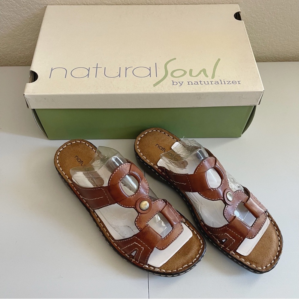 ✨NEW WITH BOX Natural Soul by Naturalizer | Brown Cedric Saddle Leather Sandals